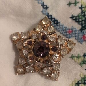 Gold and Purple Crystal Star Brooch
